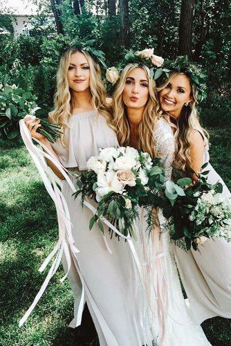greenery wedding ideas bride and bridesmaid with bouquets