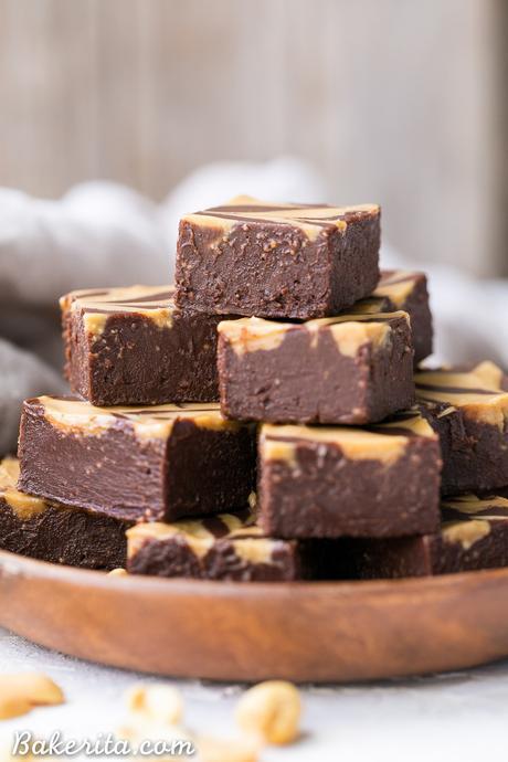 This Easy Chocolate Peanut Butter Fudge is made with just four wholesome ingredients! This refined sugar free and vegan fudge is incredibly smooth, creamy, and melts in your mouth.