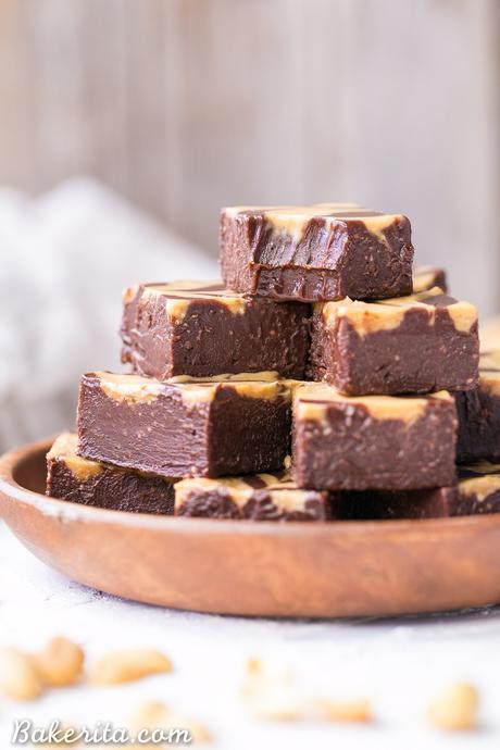 This Easy Chocolate Peanut Butter Fudge is made with just four wholesome ingredients! This refined sugar free and vegan fudge is incredibly smooth, creamy, and melts in your mouth.