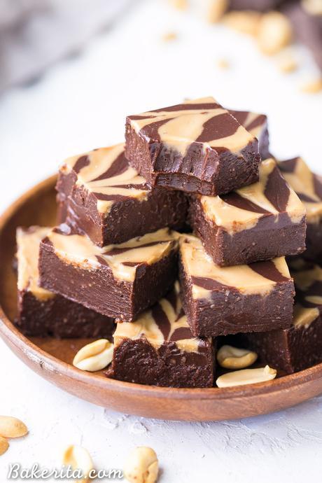 This Easy Chocolate Peanut Butter Fudge is made with just four wholesome ingredients! This refined sugar free and vegan fudge is incredibly smooth, creamy, and melts in your mouth.