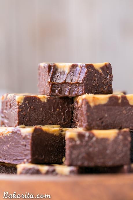 This Easy Chocolate Peanut Butter Fudge is made with just four wholesome ingredients! This refined sugar free and vegan fudge is incredibly smooth, creamy, and melts in your mouth.