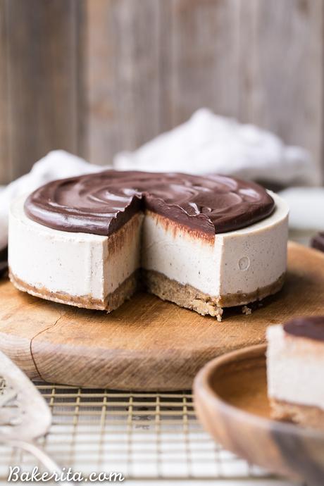 This No-Bake Vanilla Bean Cheesecake with Chocolate Ganache is a gluten-free, Paleo and vegan cheesecake made with a walnut crust, a creamy cashew cheesecake filling, topped with a luscious chocolate ganache. This healthier cheesecake alternative will satisfy your cheesecake cravings!