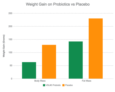bar chart: vsl#3 probiotic on weight gain vs placebo
