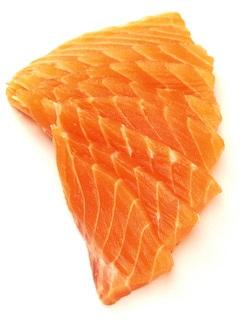 salmon slices on white background