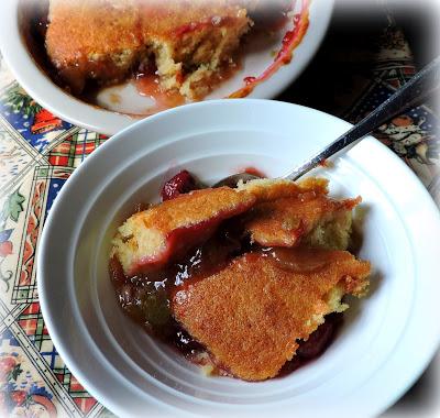 Rhubarb & Raspberry Pudding Cake