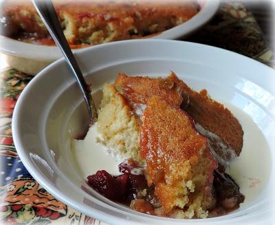 Rhubarb & Raspberry Pudding Cake