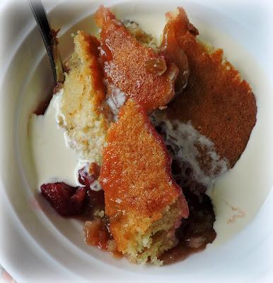 Rhubarb & Raspberry Pudding Cake