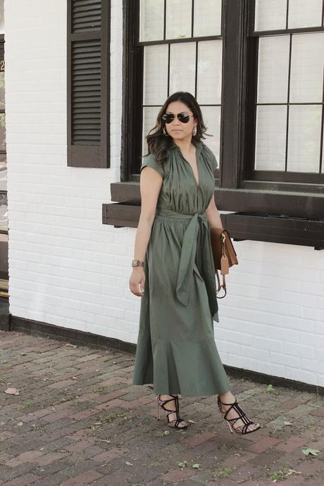 e shakti custom made maxi dress, jord watch with square dial, street style, summer maxi green olive, fashion, blogger, style maven, casual outfit, ootd 