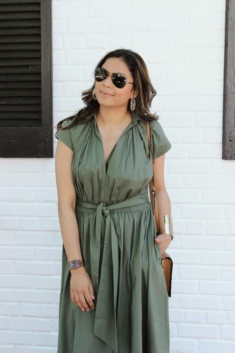 e shakti custom made maxi dress, jord watch with square dial, street style, summer maxi green olive, fashion, blogger, style maven, casual outfit, ootd 