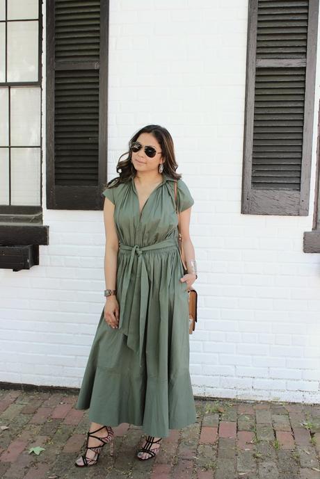 e shakti custom made maxi dress, jord watch with square dial, street style, summer maxi green olive, fashion, blogger, style maven, casual outfit, ootd 
