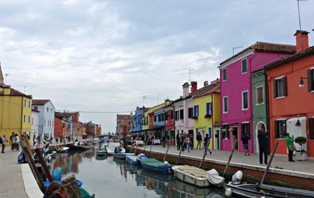 Adventures In Venice canal of Burano with brightly colored houses
