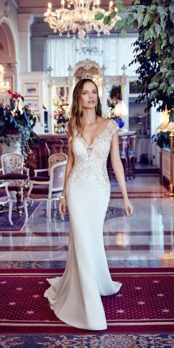 crystal beaded bodice satin skirt wedding dresses eddy k bridal 2018