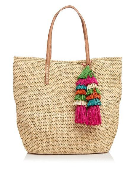 straw tote with colored tassel ornament