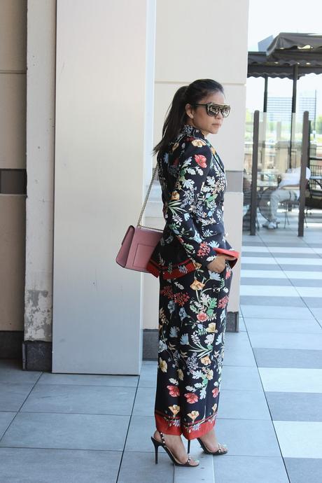 five reasons you need a pant suit, printed pant suit, print, trousers, white double breast blazer, fashion, style, street style, outfit of the day, black sandals, saumya