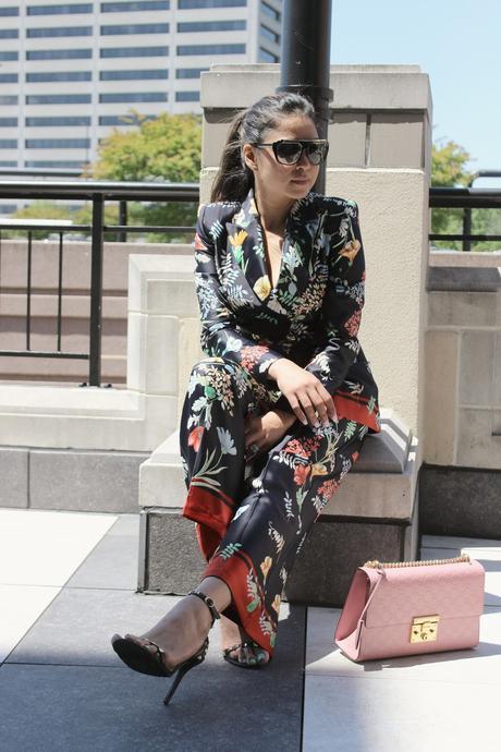 five reasons you need a pant suit, printed pant suit, print, trousers, white double breast blazer, fashion, style, street style, outfit of the day, black sandals, saumya
