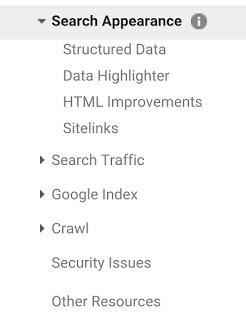 Google Search Console Menu Google Search Console Menu