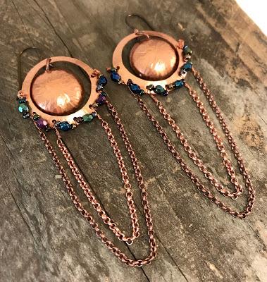 Copper with Czech Glass Beads and Copper Chain Dangle Ear...
