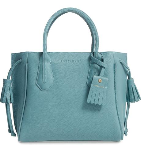 convertible leather Longchamp tote in Celadon