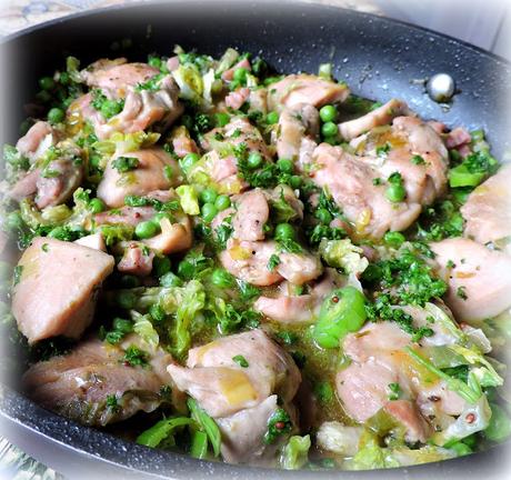 Skillet Chicken with Peas, Leeks and Bacon