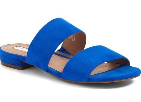 Halogen slide sandals in blue suede, recommended by Susan B. at unefemme.net