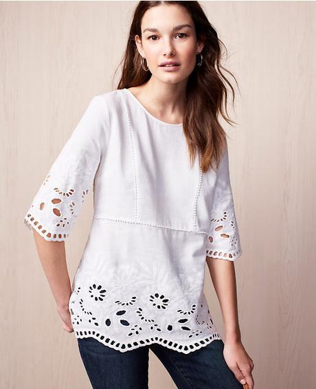 Friday Miscellany: Linen And Omelets Susan B at unefemme.net shares favorite summer styles.. here a broderie anglaise cool summer top in linen blend