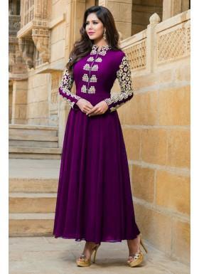 Purple Colour Semi Stitched Faux Georgette Salwar Suit