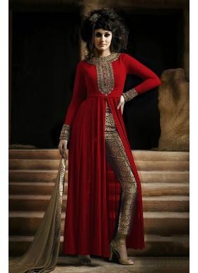 Red Semi-Stitched Georgette Party Wear Salwar Suit