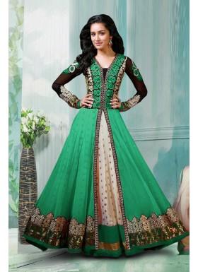 Green Semi Stitched Georgette & Net Anarkali Salwar Suit