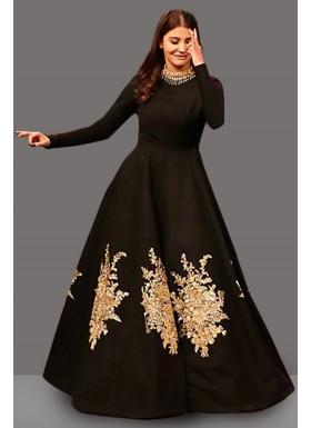 New Designer Black Semi-Stiched Banglory Silk Embroidered Indo Western Gown