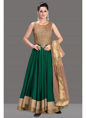 New Green Colour Banglori Silk With Heavy Embroidery & Border Work Anarkali Suit