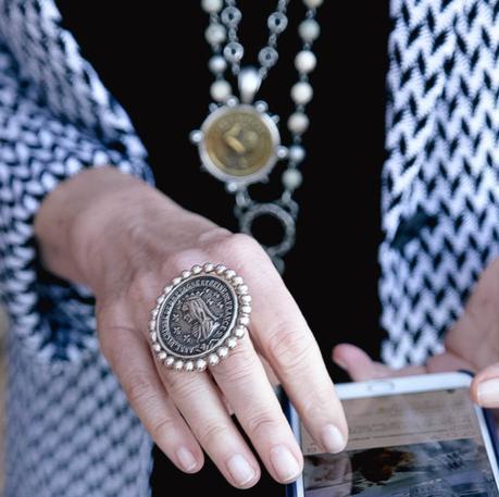French Kande silver ring with vintage French medallion, a favorite of style blogger Susan B. of une femme d'un certain age