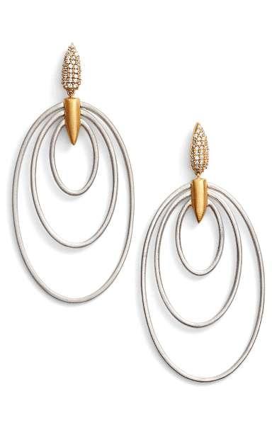 mixed metal post earrings, details at une femme d'un certain age