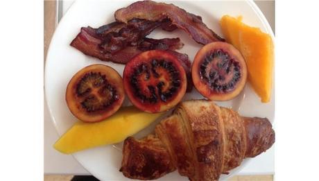 tree tomatoes, bacon, croissant. Kigali Marriott breakfast