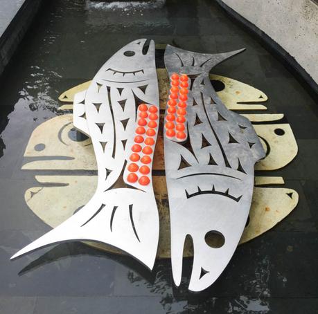 Salmon sculpture fountain at Museum of Anthropology Vancouver