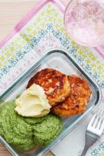 Salmon Burgers with Green Mash and Lemon Butter