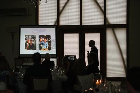 father of the bride at mythe barn giving a speech 