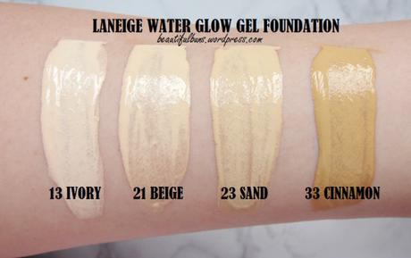 Review/Swatches:  Laneige Water Glow Gel Foundation – 4 shades