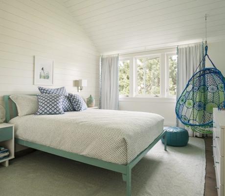 Modern Girls Bedroom In Turquoise With Swing