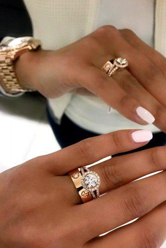 wedding rings rose gold modern set