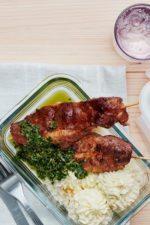 Pork Skewers with Cauli Mash and Salsa Verde