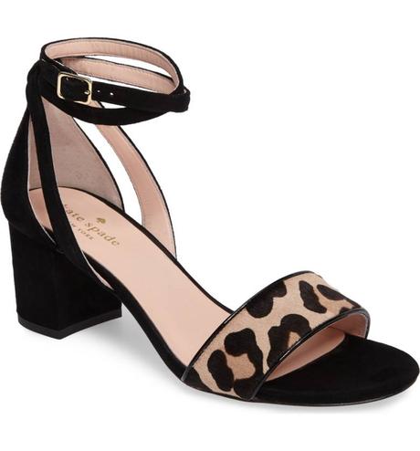kate spade block heel sandal with leopard print. Details at une femme d'un certain age.