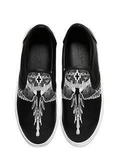 The Dark Flight:  Marcelo Burlon County of Milan Embroidered Leather Slip-On Sneakers