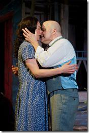 from right, James Tyrone, Jr (Steve Pickering) wrestles his demons with Josie Hogan (Carolyn Klein) in Seanachaí Theatre Company’s production of A MOON FOR THE MISBEGOTTEN by Eugene O’Neill, directed by Kevin Theis at The Irish American Heritage Center. Photograph courtesy of Jackie Jasperson.