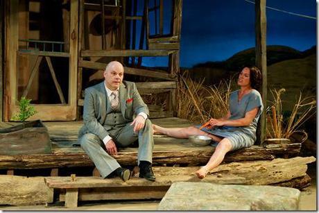 from left, James Tyrone, Jr (Steve Pickering) takes time out from the big city to porch-sit with Josie Hogan (Carolyn Klein) in Seanachaí Theatre Company’s production of A MOON FOR THE MISBEGOTTEN by Eugene O’Neill, directed by Kevin Theis at The Irish American Heritage Center. Opens Saturday, March 24th; closes Sunday April 29th, 2012. For tickets and more information visit www.seanachai.org or call (866) 811-4111. Photograph courtesy of Jackie Jasperson.