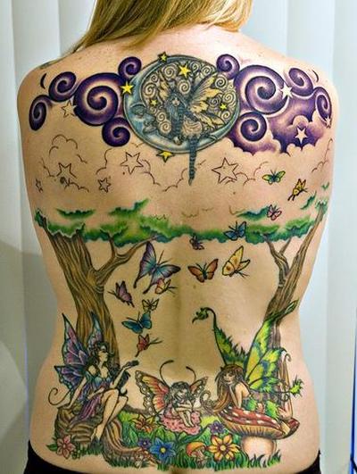 Full Back Fairy Tale Tattoo Young Women Like Getting Fairies