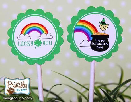 St. Patricks Day Free Printable Rainbow Tags for Cupcakes