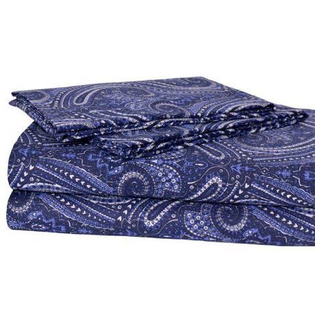 Tuscan Paisley Collection 300 Thread Count Cotton Sateen Queen Size 4-Piece Sheet Set, Navy: Home & Kitchen