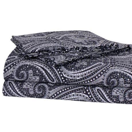 Tuscan Paisley Collection 300 Thread Count Cotton Sateen Queen Size 4-Piece Sheet Set, Navy: Home & Kitchen
