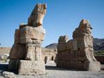 Two colossal stone bulls flanking north side of Throne Hall