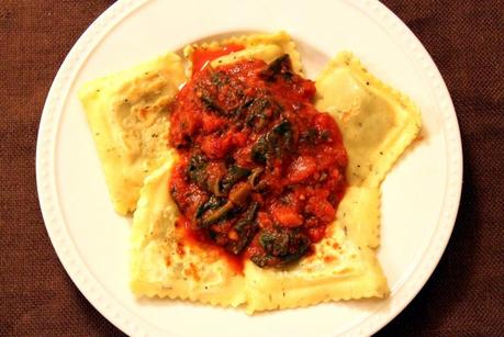 Toasted Ravioli with a Spinach and Tomato Sauce